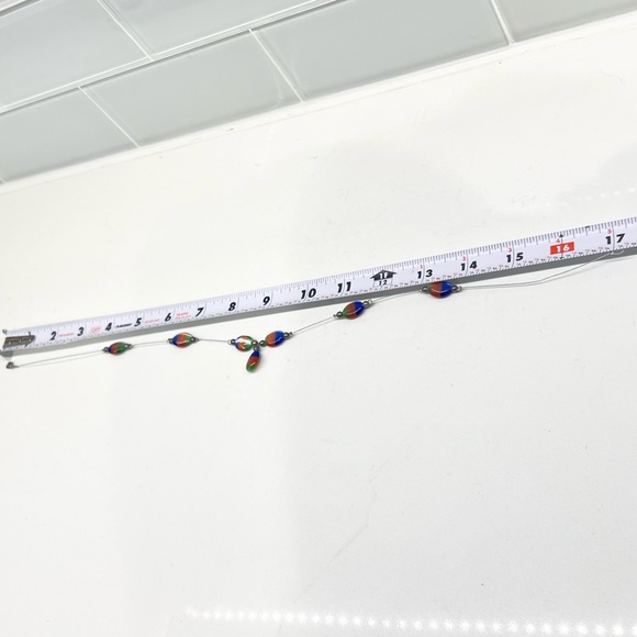 Rainbow Color Cat’s Eye Stone Wire Strung Necklace and Dangle Drop Earrings Set - Picture 6 of 6